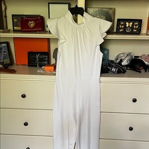 Amanda Uprichard White Ruffle Sleeve Jumpsuit wide leg long long shirt size S